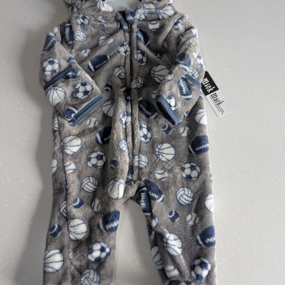 Dark Blue Sports-Themed Kids Pajama Footies